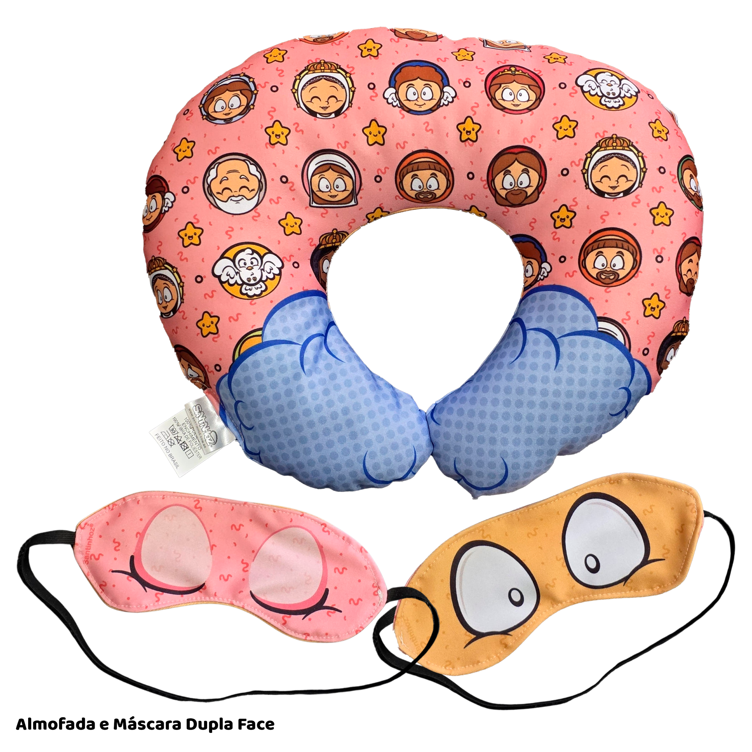 Kit Almofada de Pescoço e Máscara de Dormir - Rosa e Amarelo