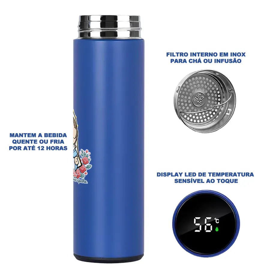 Garrafa Térmica Inox "Em Maria Eu Me Espelho" - Azul - Imagem 2