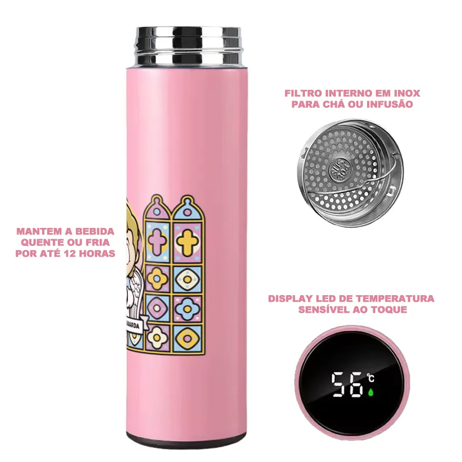 Garrafa Térmica Inox Anjo da Guarda - Rosa - Imagem 2