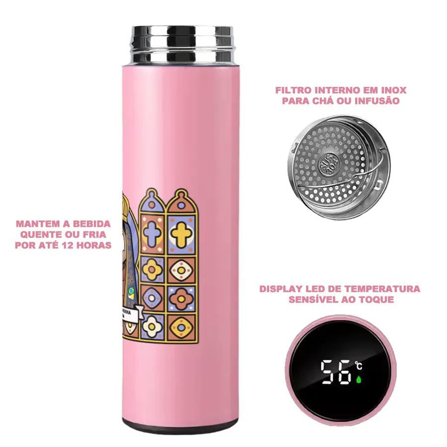 Garrafa Térmica Inox N. S. Aparecida - Rosa - Imagem 2