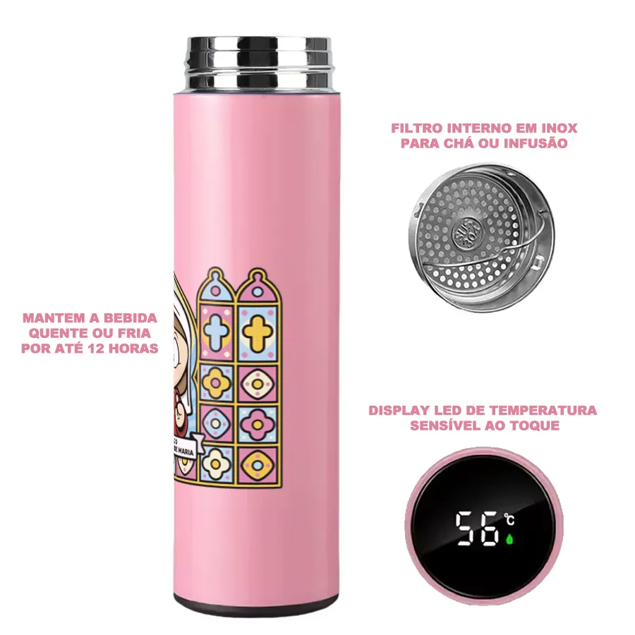 Garrafa Térmica Inox Imaculado Coração de Maria - Rosa - Imagem 2