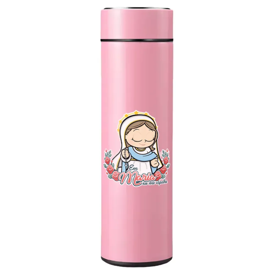 Garrafa Térmica Inox "Em Maria Eu Me Espelho" - Rosa