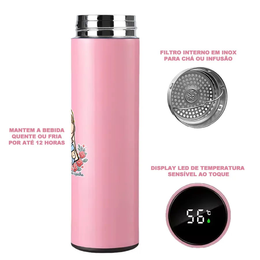 Garrafa Térmica Inox "Em Maria Eu Me Espelho" - Rosa - Imagem 2