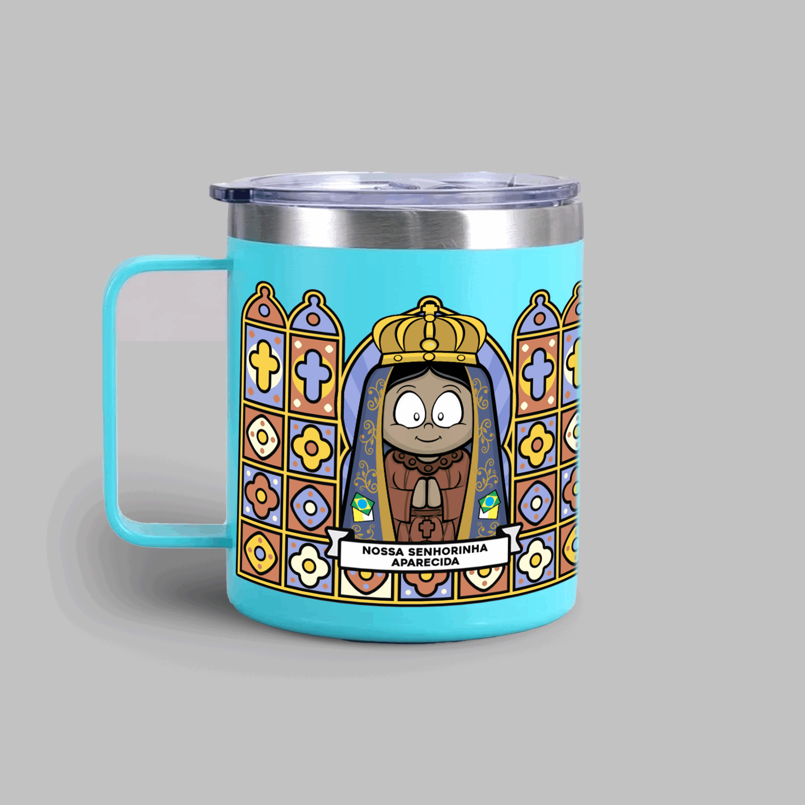 Caneca Térmica Santinhoz - Nossa Senhora Aparecida - Azul