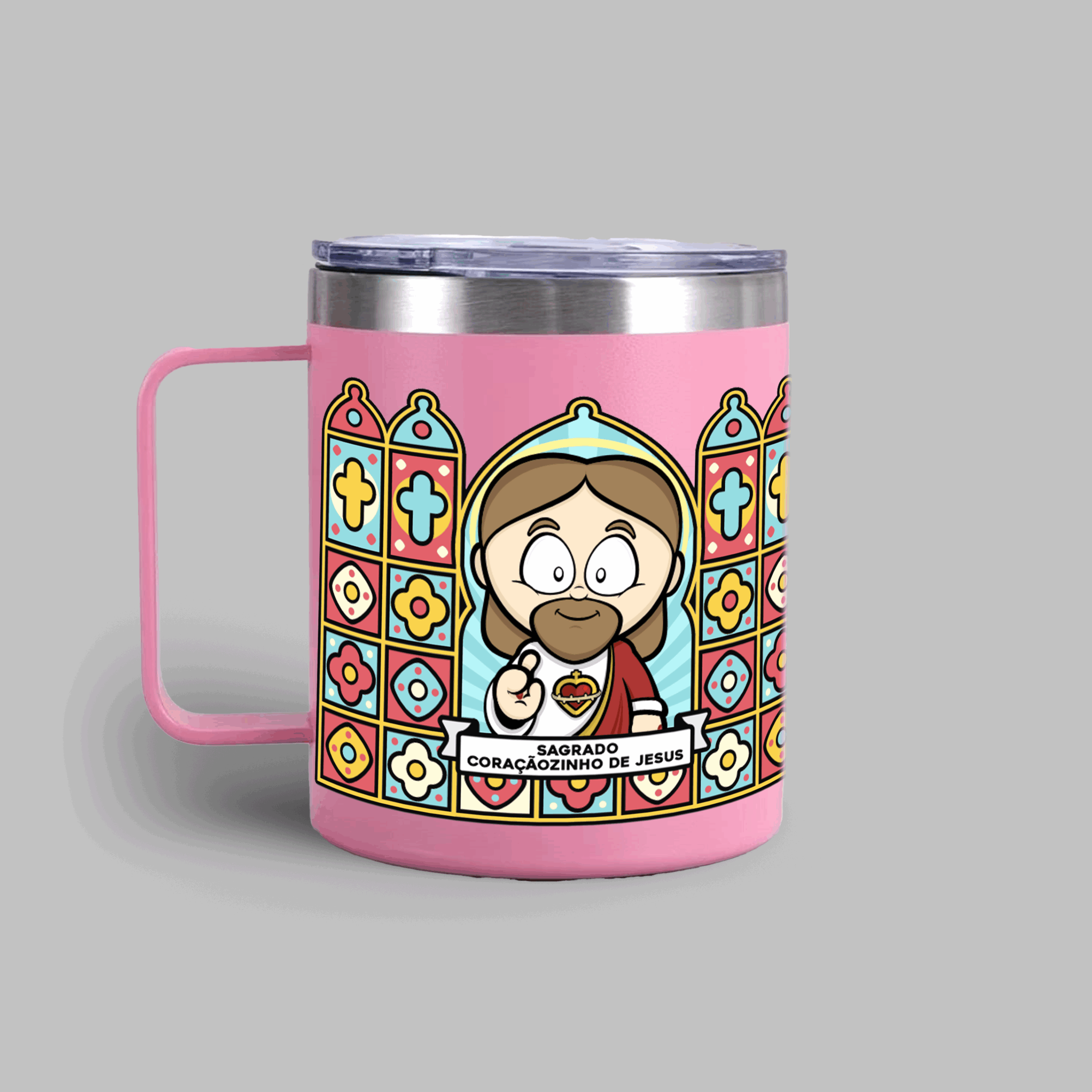 Caneca Térmica Santinhoz - Jesus - Rosa
