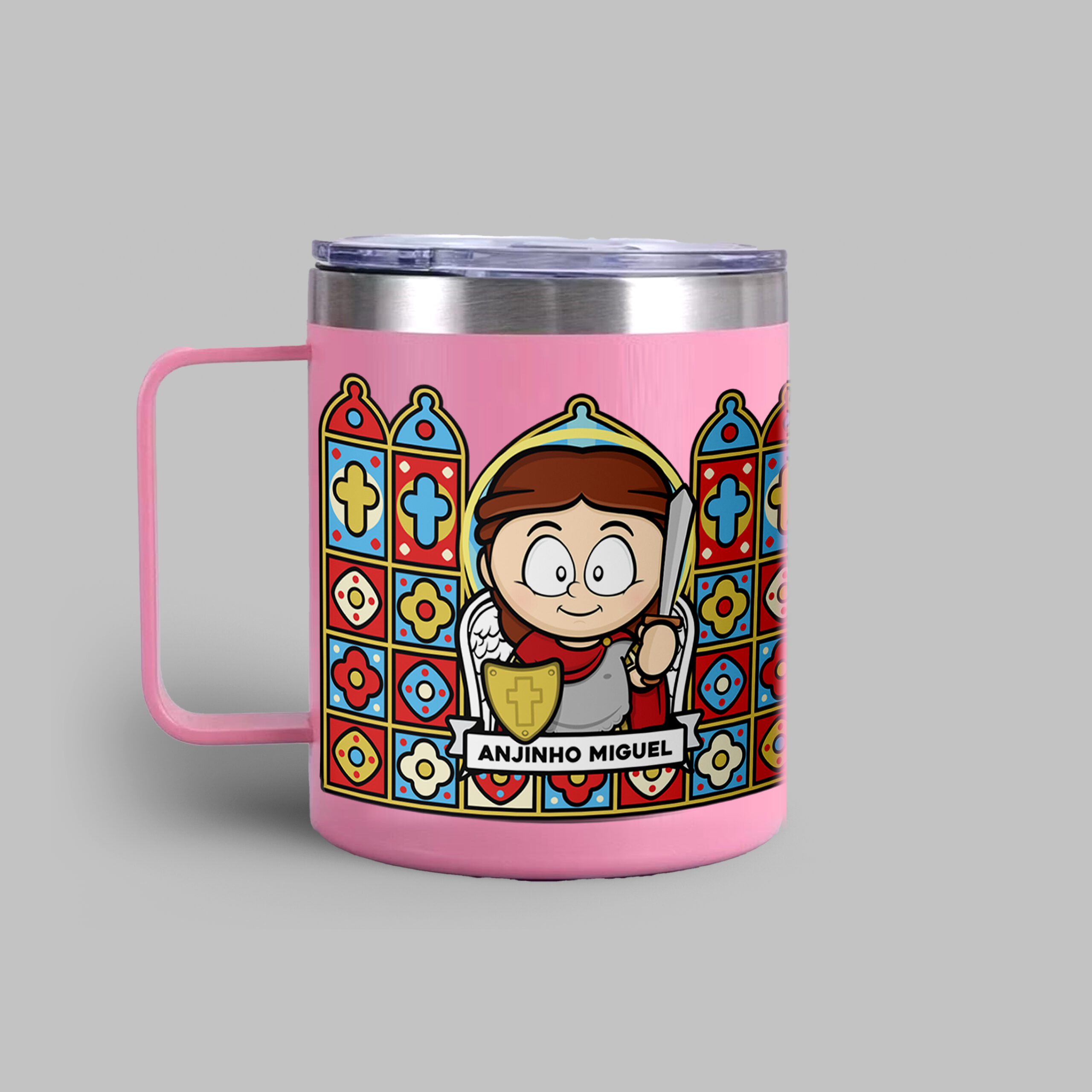 Caneca Térmica Santinhoz - São Miguel Arcanjo - Rosa