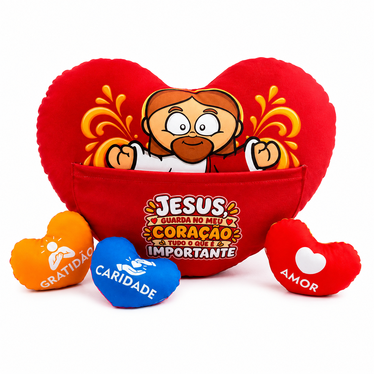 Almofada Coração - Jesus Virtudes - Bolsinho - Imagem 3
