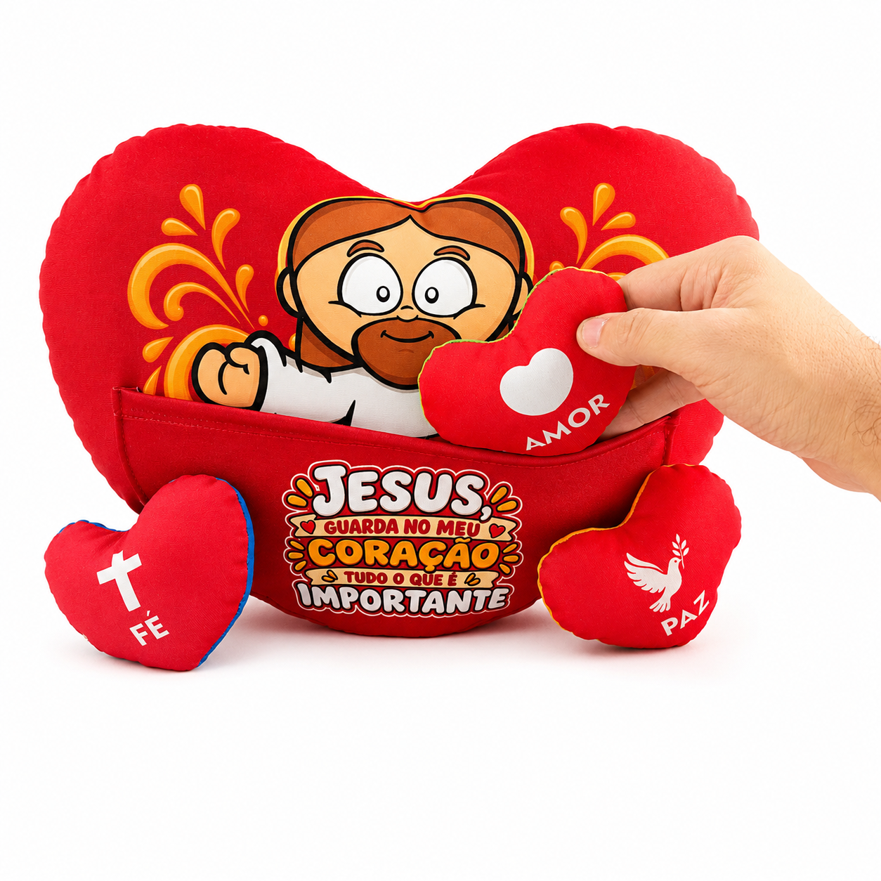 Almofada Coração - Jesus Virtudes - Bolsinho