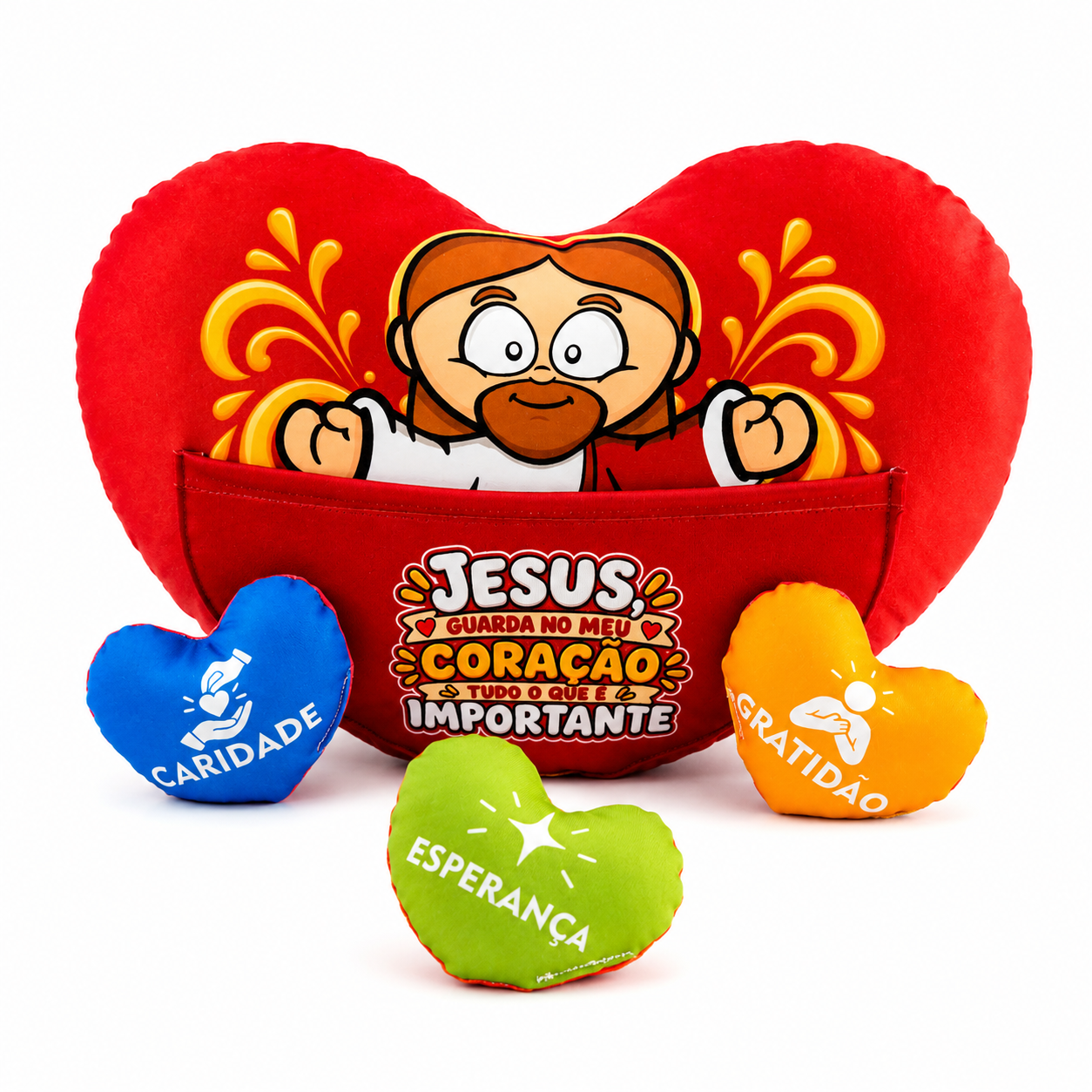 Almofada Coração - Jesus Virtudes - Bolsinho - Imagem 6